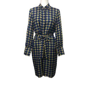 Brooks Brothers Silk Navy and Gold Geometric Dress